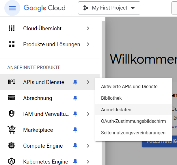 Screenshot der Google Cloud Console. Dient als visuelle Ergänzung zum Text darüber.