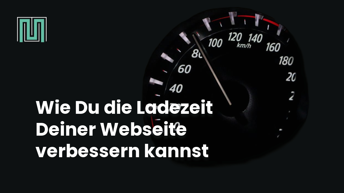 Maze-Design Logo, Auto-Tacho um Schnelligkeit darzustellen, Text: "Wie du die Ladezeit deiner Webseite verbessern kannst"